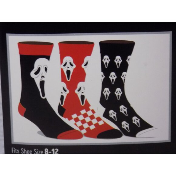Scream Character Novelty Ghost Face 3-Pack Size 8-12 Crew Socks - Picture 4 of 4